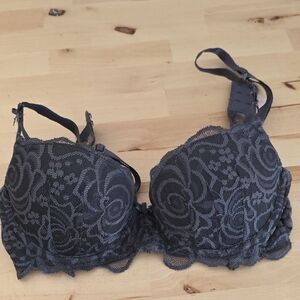 Candie's Floral Lace Bra - Dark Gray